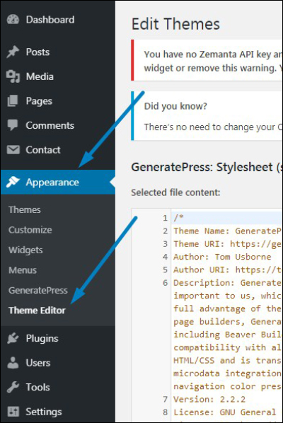 Cara-masuk-halaman-theme-editor-GeneratePress